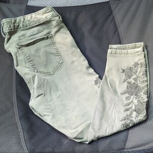 Torrid Green Cropped Jeans with Floral Embroidery